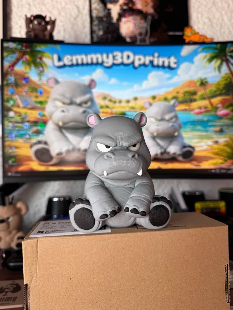 Grumpy Hippo 3D Printed Figure
