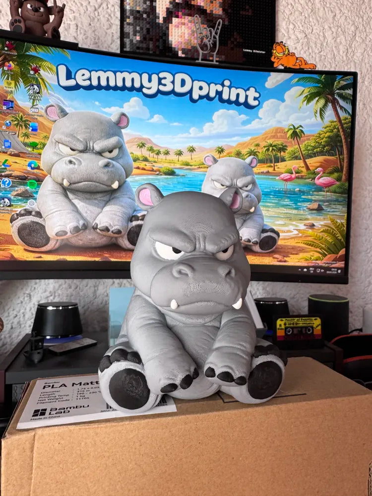 Grumpy Hippo 3D Printed Figure