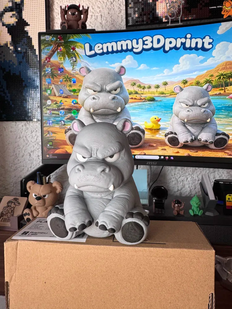 Grumpy Hippo 3D Printed Figure