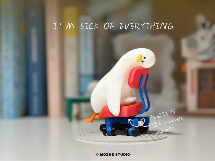 Lying Flat Duck in Rotatable Chair – 3D Printed Lazy Duck Figurine